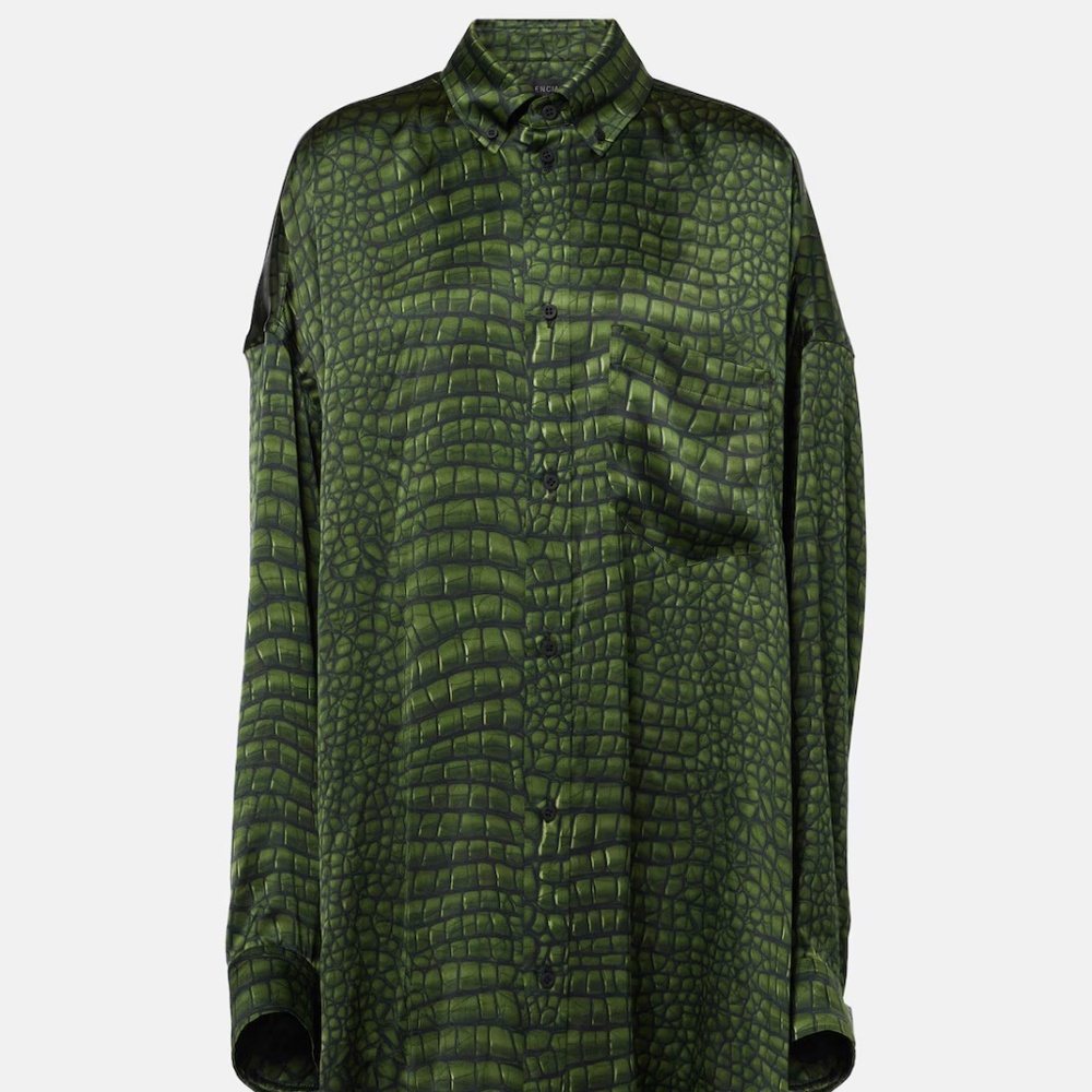 Balenciaga Green Croc-Print Blouse